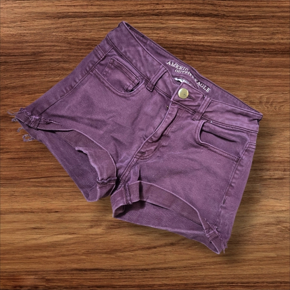American Eagle Outfitters Burgindy High Rise Shortie Jean Shorts